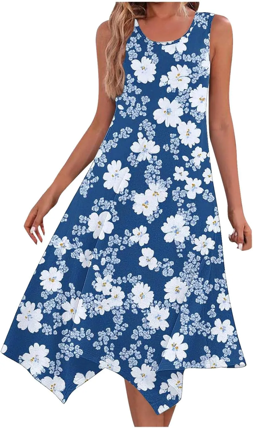 Womens 2025 Summer Dress Casual Sleeveless Beach Midi Dresses Loose Comfort Vacation Sundress Trendy Clothes