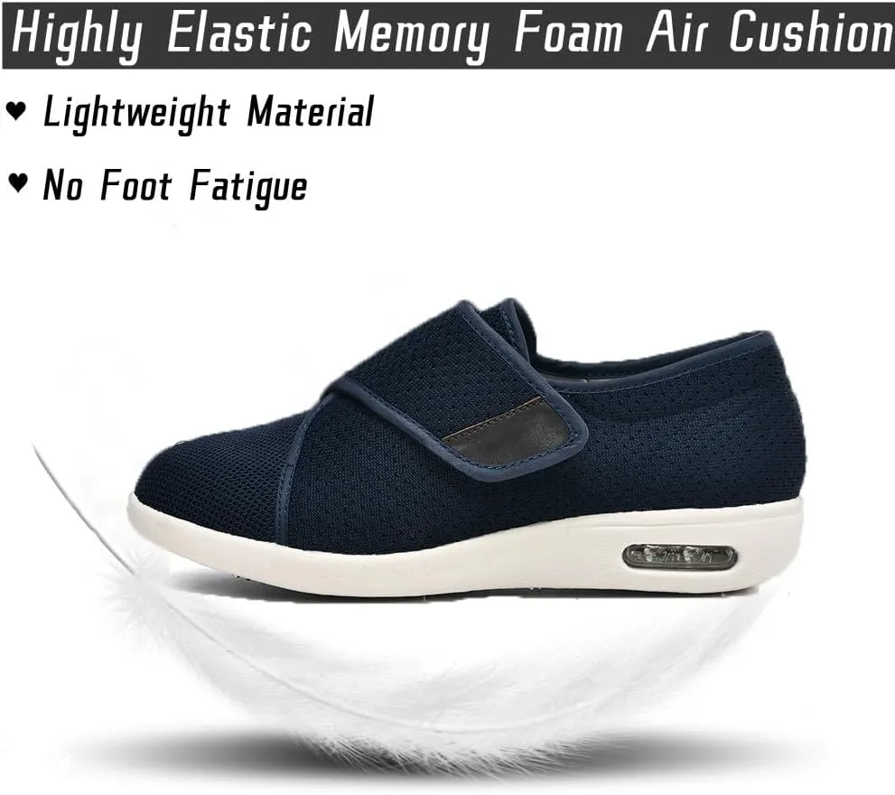 Women's Diabetic Shoes with Adjustable Closure Wide Width Edema Shoes Non-Slip Elderly Swollen Feet Walking Sneakers Blue