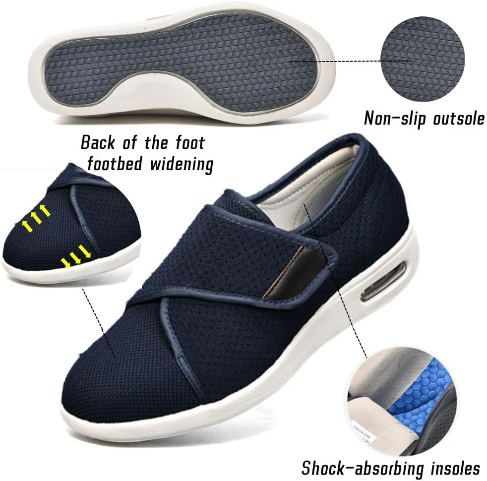Women's Diabetic Shoes with Adjustable Closure Wide Width Edema Shoes Non-Slip Elderly Swollen Feet Walking Sneakers Blue