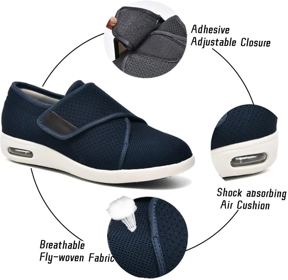 Women's Diabetic Shoes with Adjustable Closure Wide Width Edema Shoes Non-Slip Elderly Swollen Feet Walking Sneakers Blue