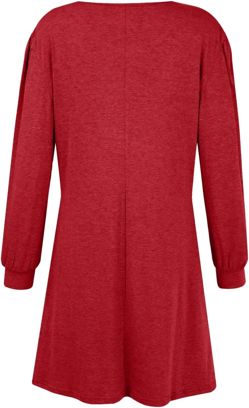 Women's Fall Flowy Casual Long Sleeve Crew Neck Button Solid Wedding Guest Dress