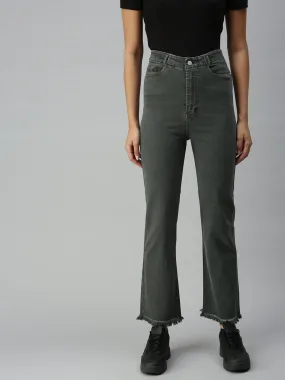 Women's Grey Solid Denim Relaxed Jeans