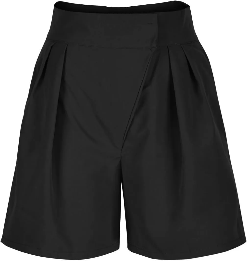 Womens High-Waisted Pleated Shorts Stylish Casual Plus Size Loose Wide Leg Short Trendy Lounge Wide-Leg Bermuda Pants