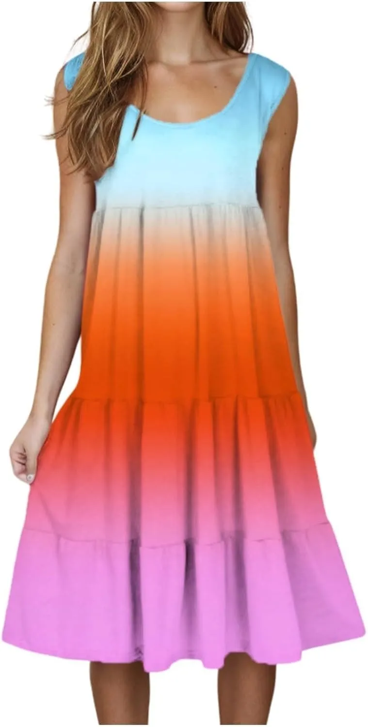 Women's Summer Dress 2025 Crew Neck Sleeveless Dresses Beach Casual Loose Sundress Vacation Outfits