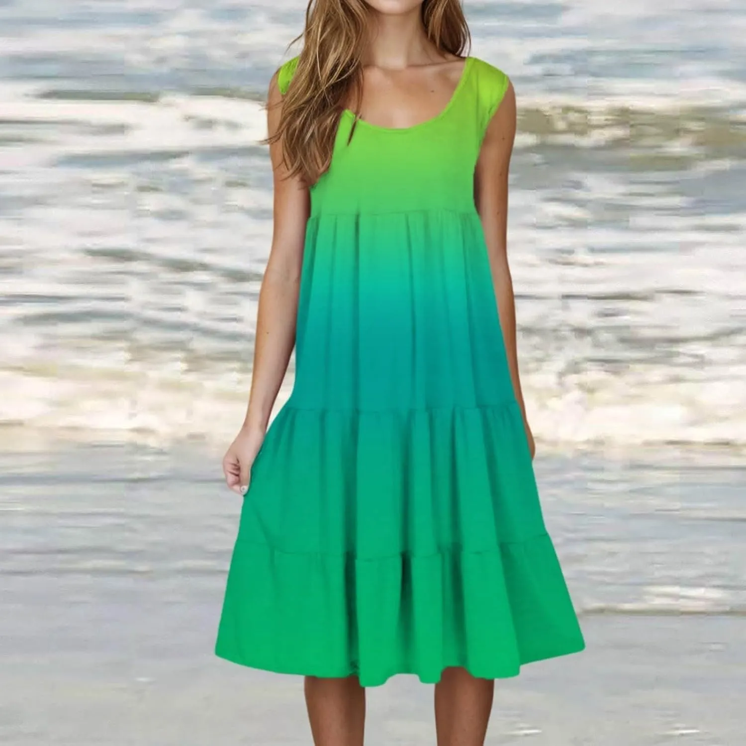 Women's Summer Dress 2025 Crew Neck Sleeveless Dresses Beach Casual Loose Sundress Vacation Outfits