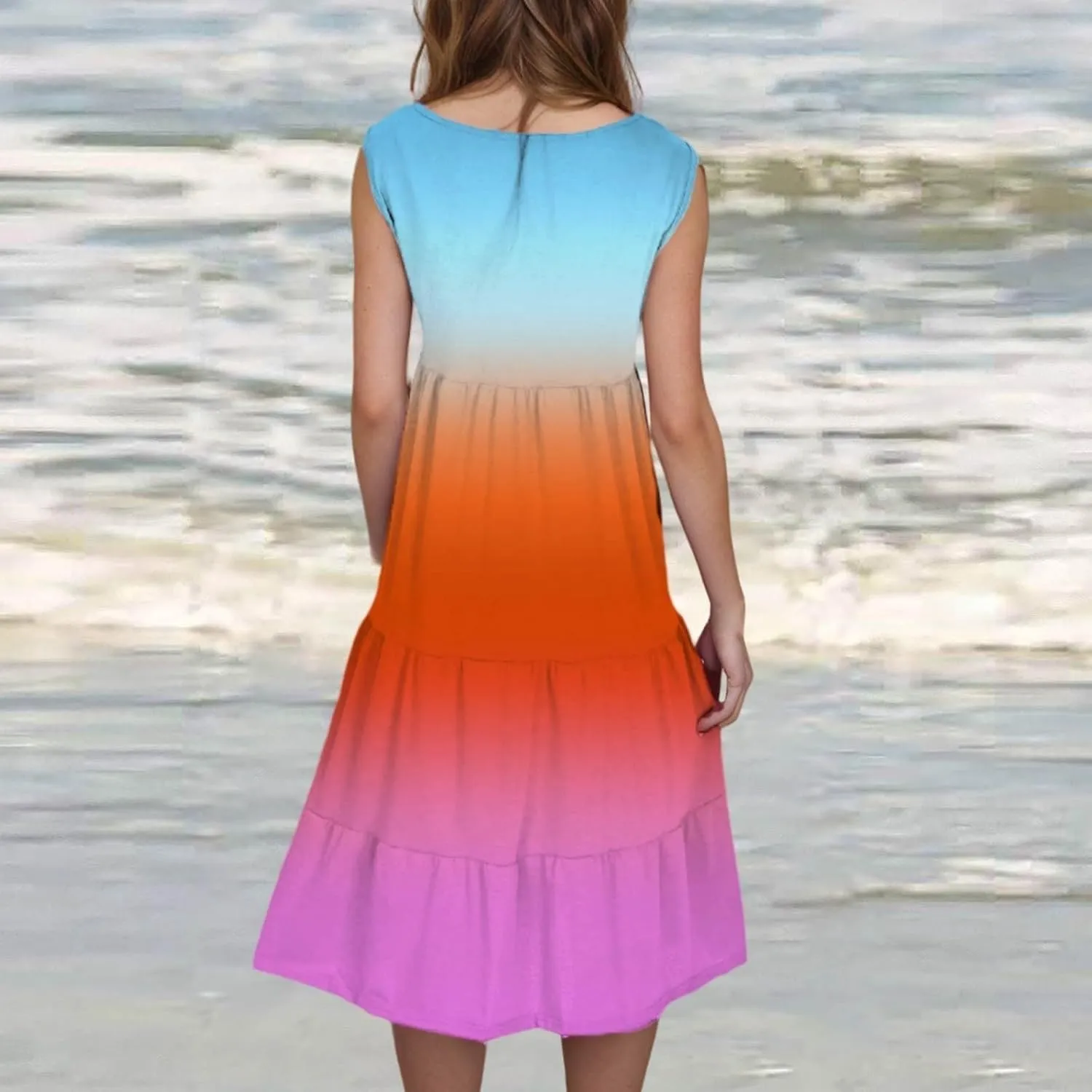 Women's Summer Dress 2025 Crew Neck Sleeveless Dresses Beach Casual Loose Sundress Vacation Outfits