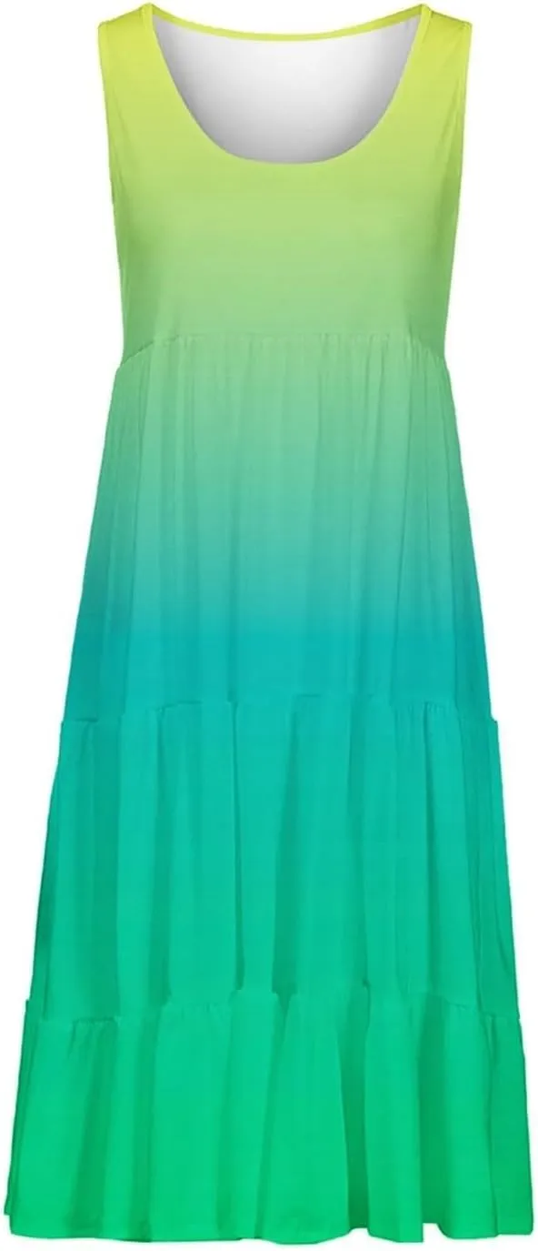 Women's Summer Dress 2025 Crew Neck Sleeveless Dresses Beach Casual Loose Sundress Vacation Outfits