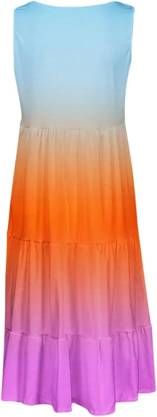 Women's Summer Dress 2025 Crew Neck Sleeveless Dresses Beach Casual Loose Sundress Vacation Outfits