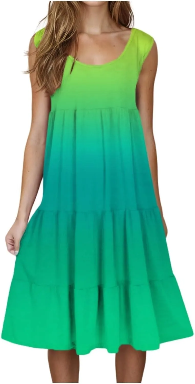 Women's Summer Dress 2025 Crew Neck Sleeveless Dresses Beach Casual Loose Sundress Vacation Outfits