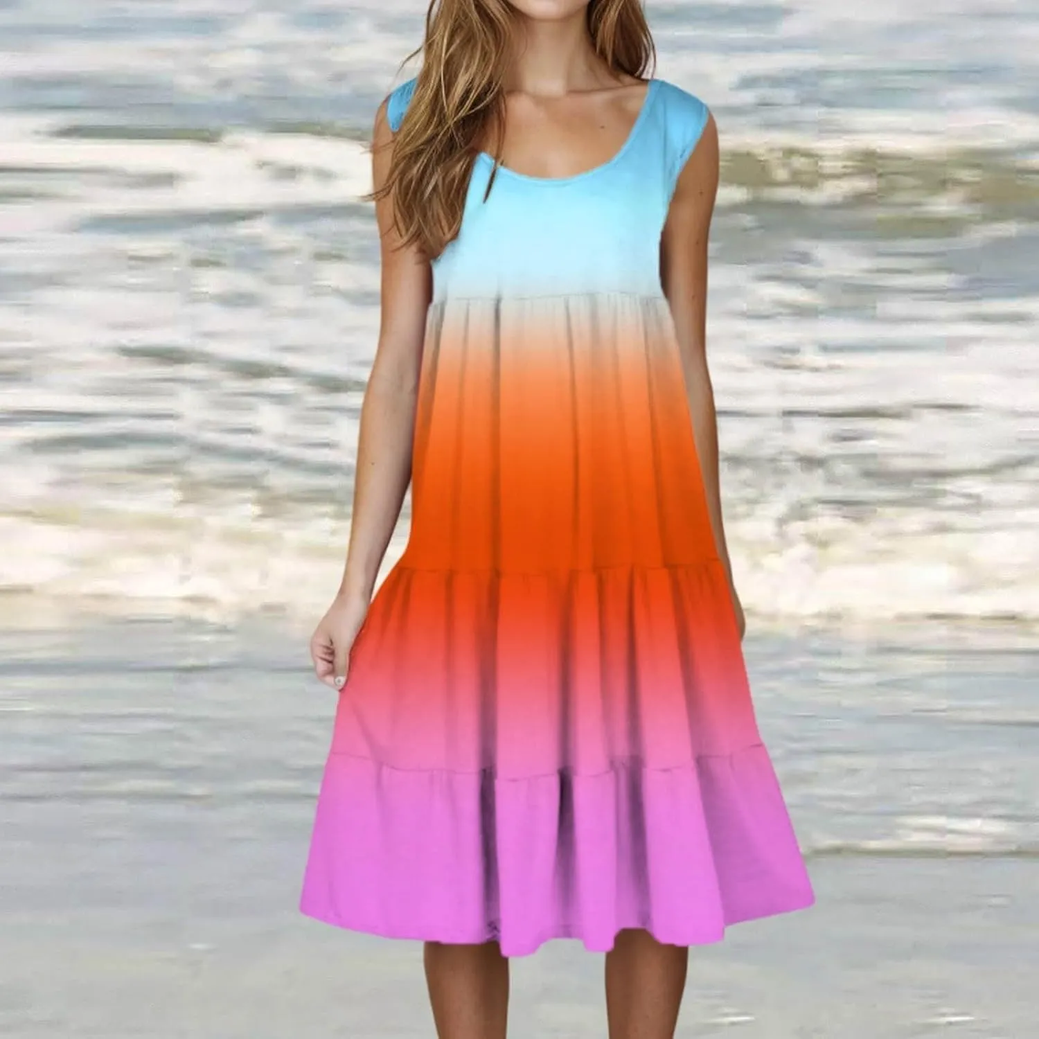 Women's Summer Dress 2025 Crew Neck Sleeveless Dresses Beach Casual Loose Sundress Vacation Outfits