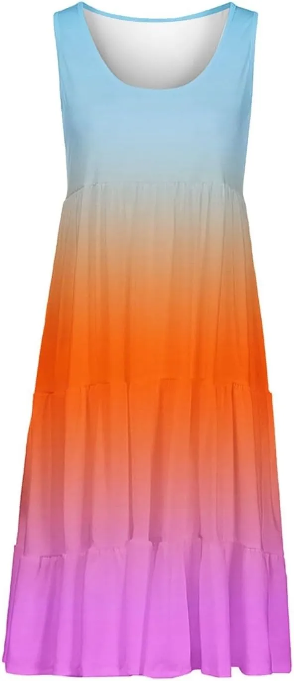 Women's Summer Dress 2025 Crew Neck Sleeveless Dresses Beach Casual Loose Sundress Vacation Outfits