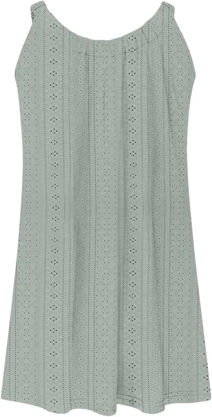 Womens Summer Dresses 2024 Casual Sleeveless Loose Solid Color Sundresses Trendy Corset Eyelet Dresses