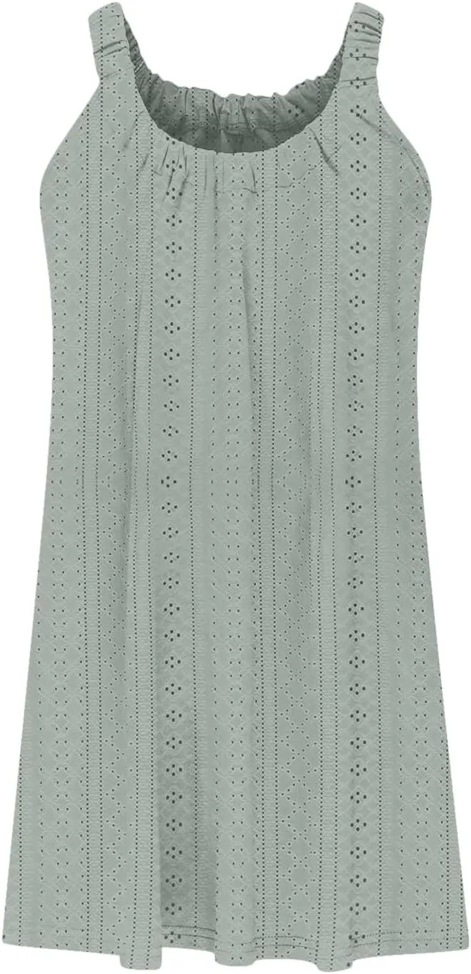 Womens Summer Dresses 2024 Casual Sleeveless Loose Solid Color Sundresses Trendy Corset Eyelet Dresses