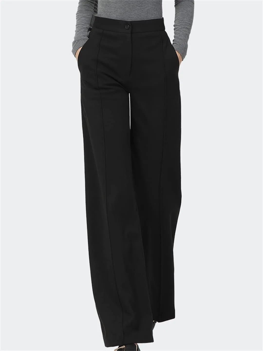 Womens Wide Leg Pants High Waist Straight Drop Long Pants Loose Plus Size Solid Trousers