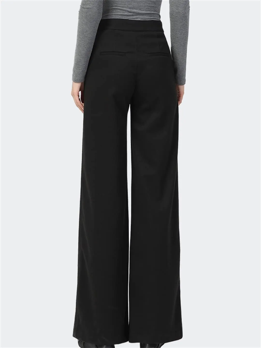 Womens Wide Leg Pants High Waist Straight Drop Long Pants Loose Plus Size Solid Trousers