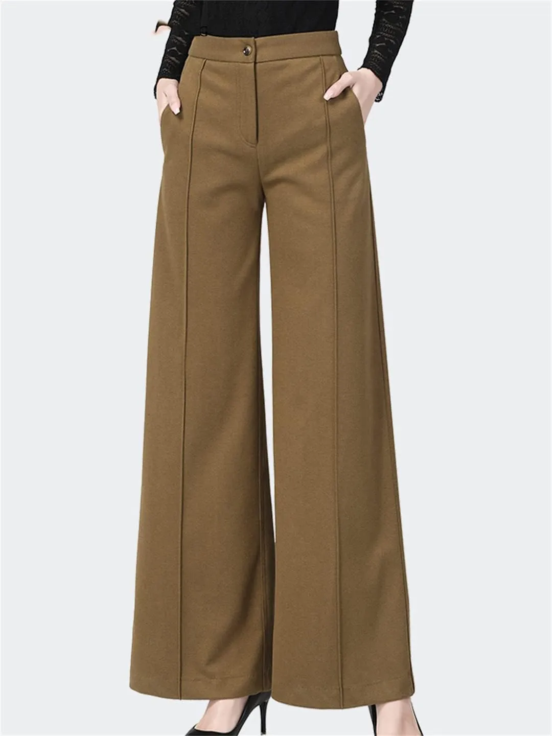 Womens Wide Leg Pants High Waist Straight Drop Long Pants Loose Plus Size Solid Trousers