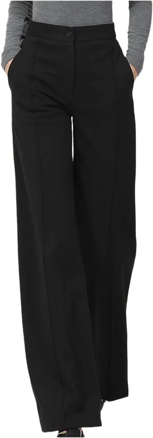 Womens Wide Leg Pants High Waist Straight Drop Long Pants Loose Plus Size Solid Trousers
