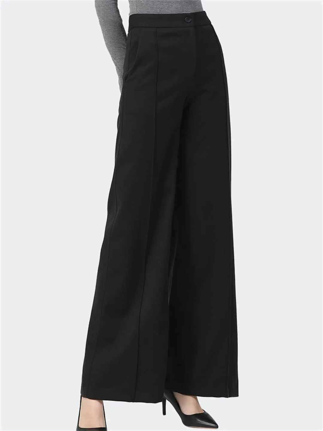 Womens Wide Leg Pants High Waist Straight Drop Long Pants Loose Plus Size Solid Trousers