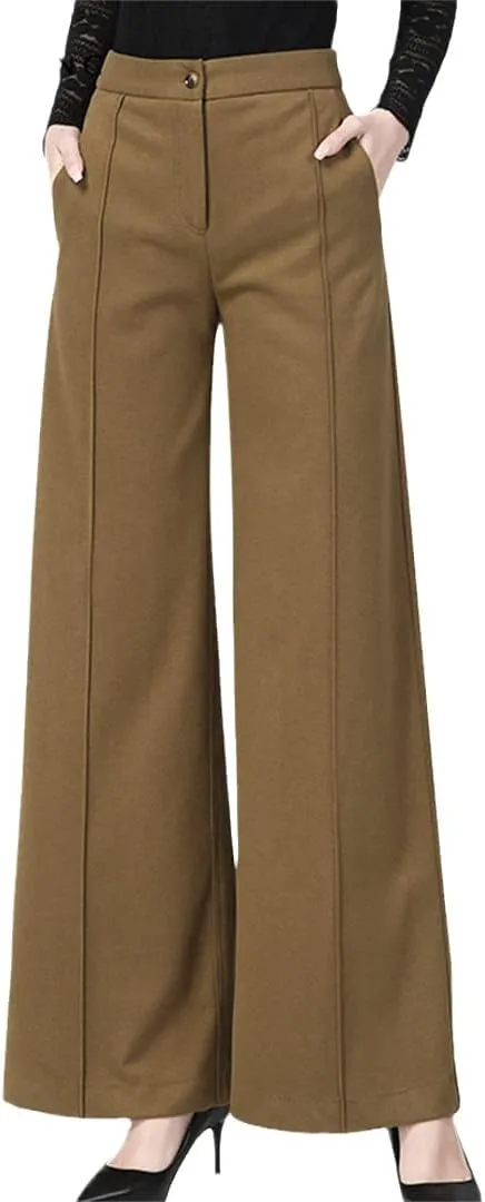 Womens Wide Leg Pants High Waist Straight Drop Long Pants Loose Plus Size Solid Trousers